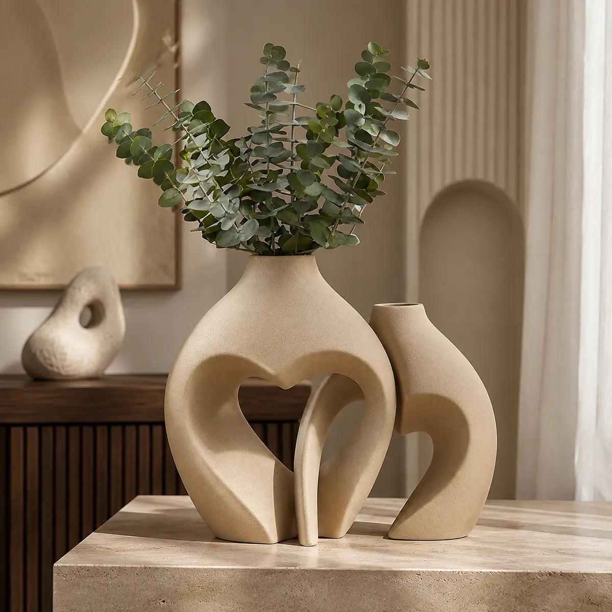Vasemuse Modern Ceramic Heart Vase Set