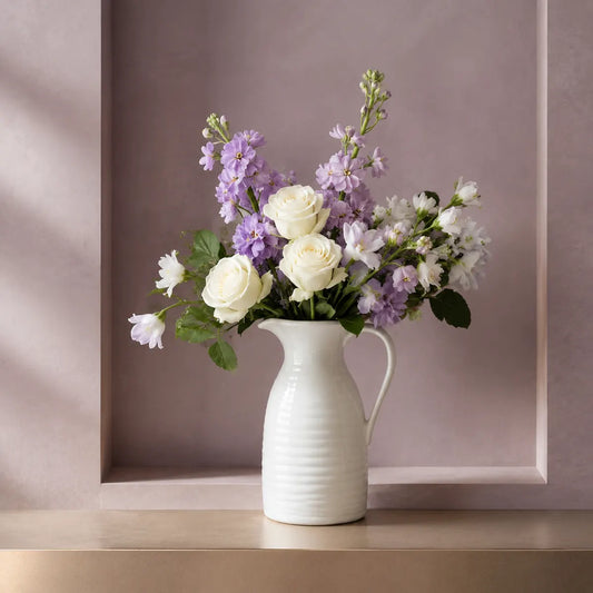 Vasemuse White Farmhouse Ceramic Pitcher Vase