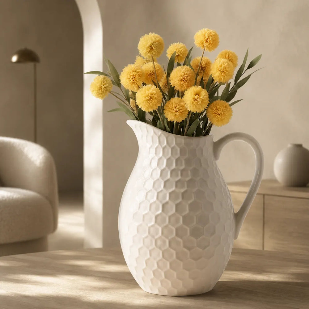 Vasemuse Honeycomb White Ceramic Pitcher Vase
