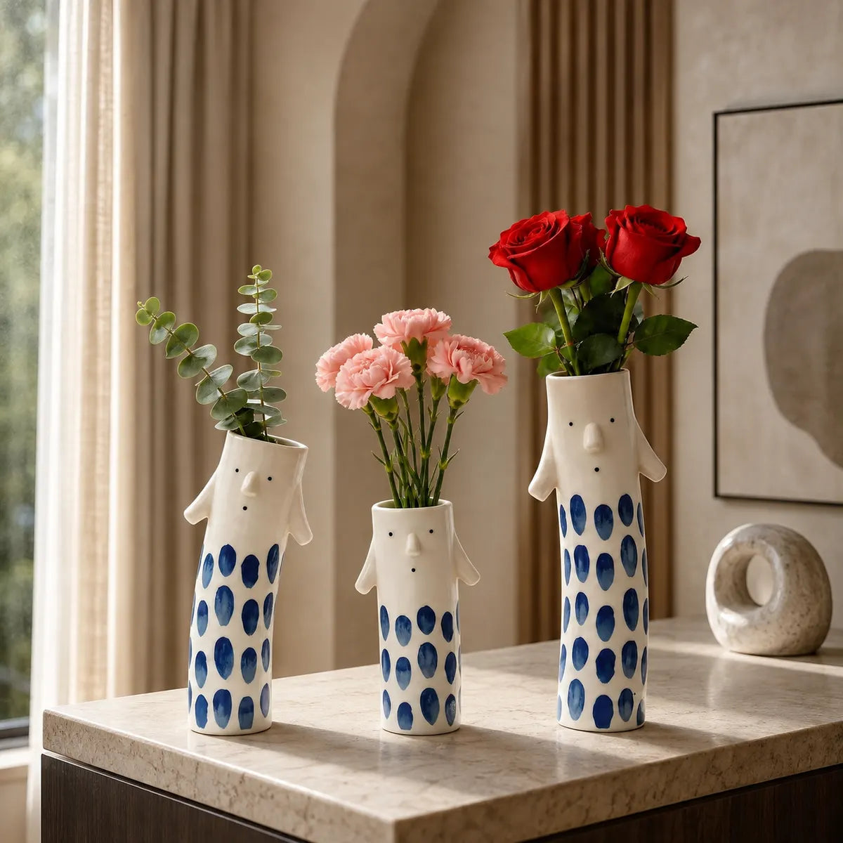 Vasemuse Whimsical Face Ceramic Bud Vases