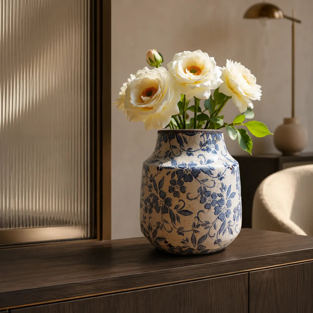 Vasemuse Vintage Crackle Blue Ceramic Vase