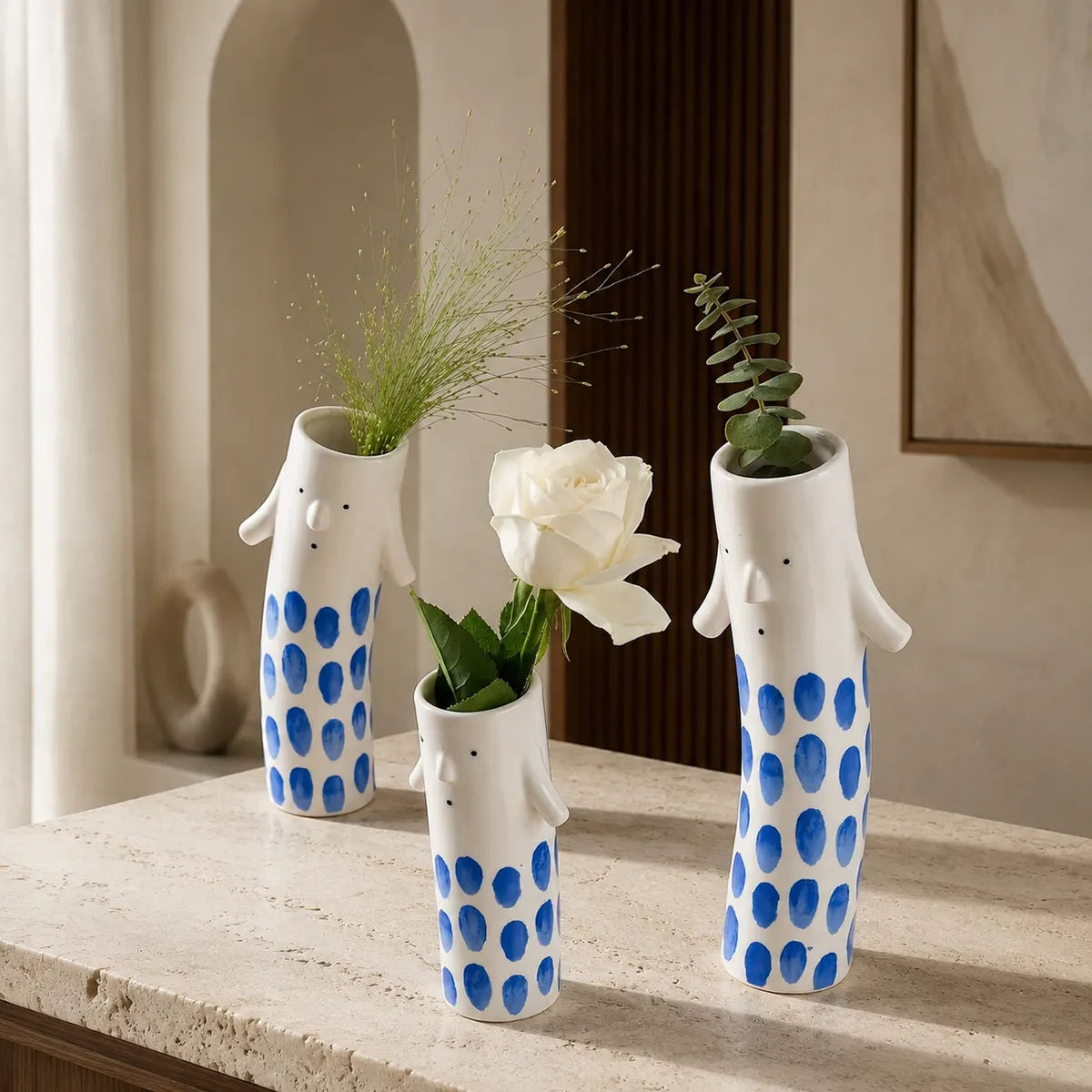 Vasemuse Whimsical Face Ceramic Bud Vases
