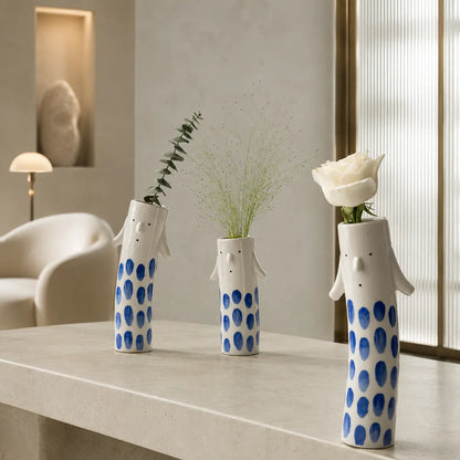 Vasemuse Whimsical Face Ceramic Bud Vases