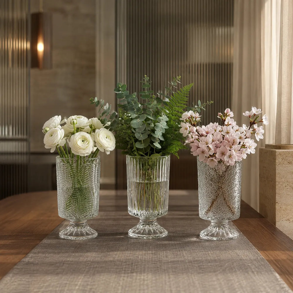 Vasemuse Vintage Glass Pedestal Vase Set