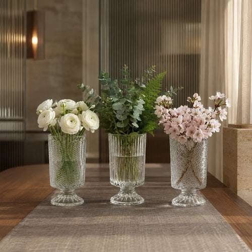 Vasemuse Vintage Glass Pedestal Vase Set