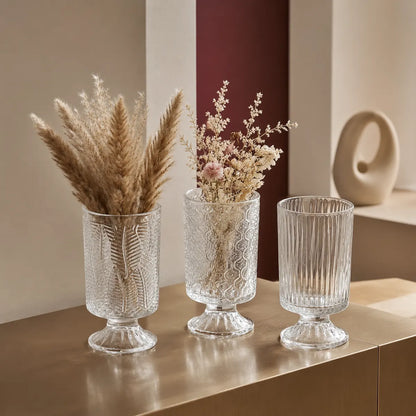 Vasemuse Vintage Glass Pedestal Vase Set